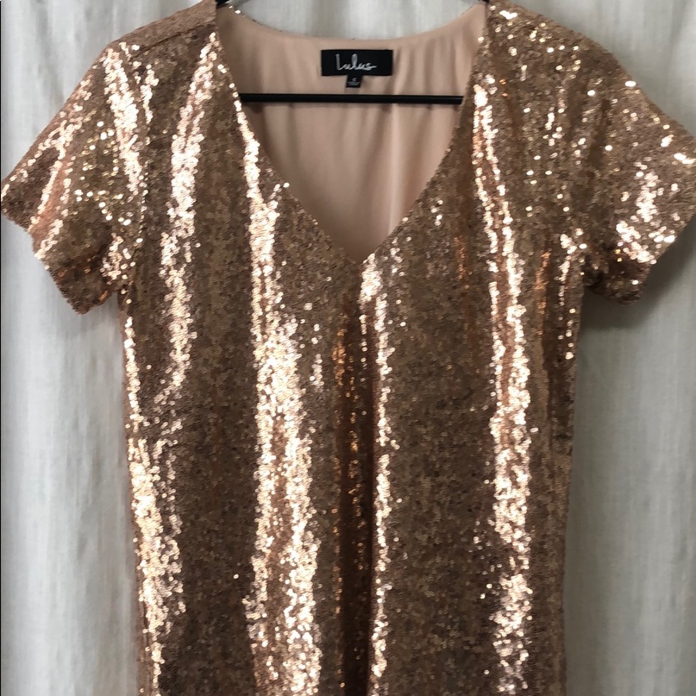Rose gold sequin dress